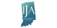 IJA logo in white on a teal Indiana state silhouette with a small star near the top.