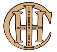 Harvey International logo with large tan H and I on a beige oval background