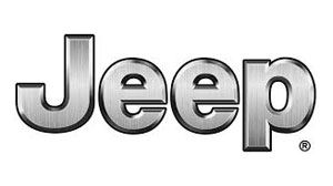 The Jeep logo in a metallic, brushed-silver finish on a white background.