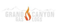 Logo for Grand Canyon Gas Logs: flame graphic with text and mountains in the background.