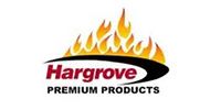 Logo for Hargrove Premium Products: Flame graphic above a swoosh with text,