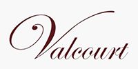Valcourt logo in burgundy script.