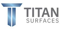 Titan Surfaces logo with blue “T” icon and gray text on a white background