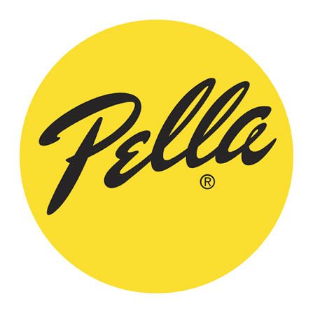 Pelle logo in black script inside a yellow circle