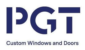 PGT logo with the words “Custom Windows and Doors” in blue on a white background