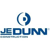 Blue logo for JE Dunn Construction: letter J, E, D and Dunn with a circle graphic on white background.