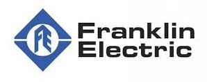 Franklin Electric logo: blue diamond with stylized FE initials, black text.