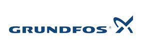 Grundfos logo: dark blue text and symbol on white background.