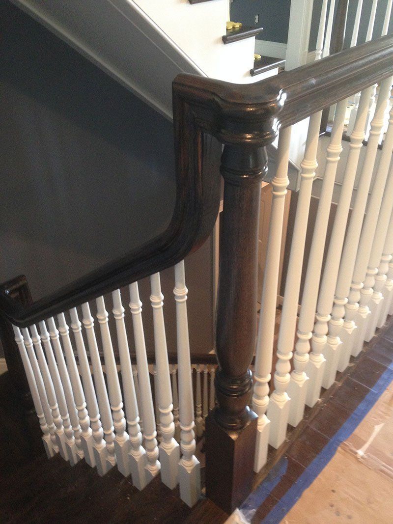 Over Post and Intermediate Rail Above Carpet Gallery Kirksey Stairs