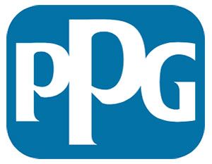 PPG logo in white letters on a blue rounded rectangle background