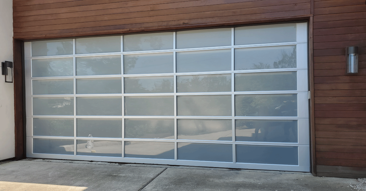 A garage door with a lot of windows on it
