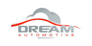 Dream Automotive logo: gray cloud above the word DREAM in gray; red curved line;