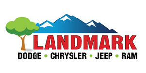 Landmark Dodge Chrysler Jeep Ram logo with tree, mountains, and text.