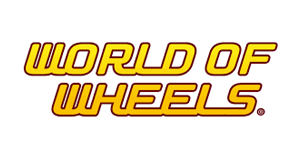 Logo for World of Wheels in yellow and brown, on a white background.