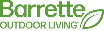 The logo for barrette outdoor living is green and white.