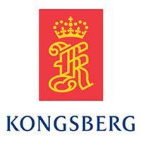 Kongsberg logo with a red crowned monogram above blue “KONGSBERG” text