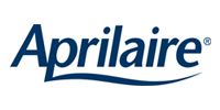 Aprilaire logo in dark blue with a curved underline on a white background
