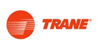 Trane logo in orange with a circular striped icon on a white background