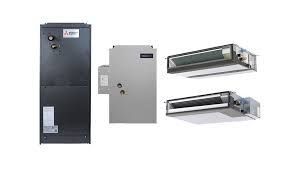 HVAC equipment: black and white control panels with two wall-mounted duct units on a white background