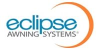 Logo for Eclipse Awning Systems, featuring blue text with an orange curved arc on the right.