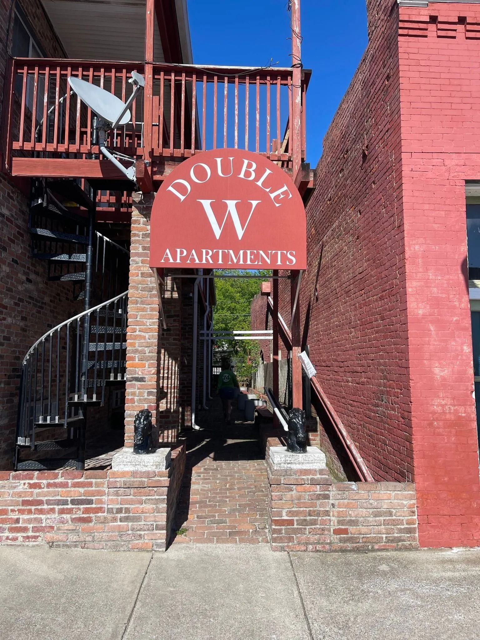 A red sign reading 