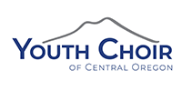 Logo for the Youth Choir of Central Oregon. Features blue text and a grey mountain graphic.