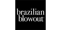 Brazilian Blowout logo on a black background, white text.
