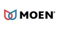 The Moen logo, featuring a stylized red and blue water droplet icon next to the word 