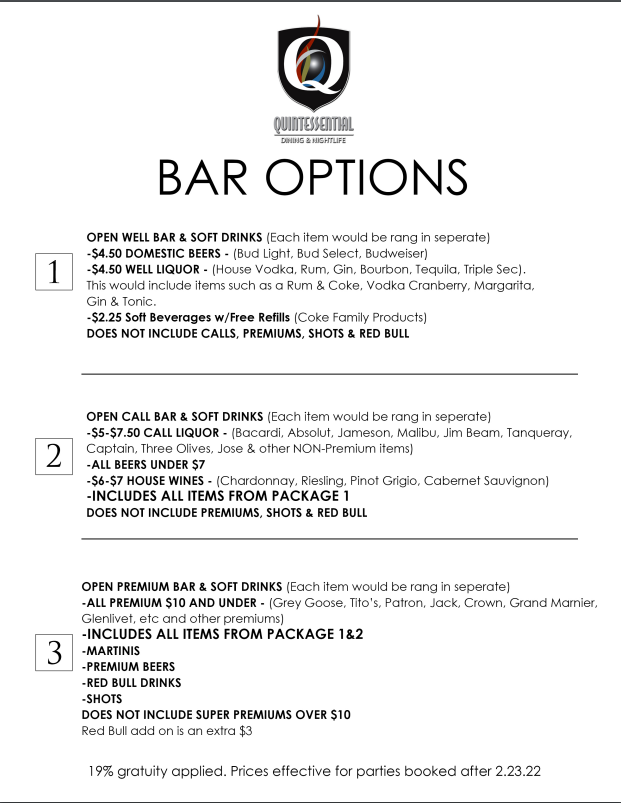 Quintessential Dining & Nightlife Catering Menu Saint Charles