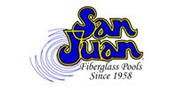 San Juan Fiberglass Pools logo in blue and gold with “Since 1958” text