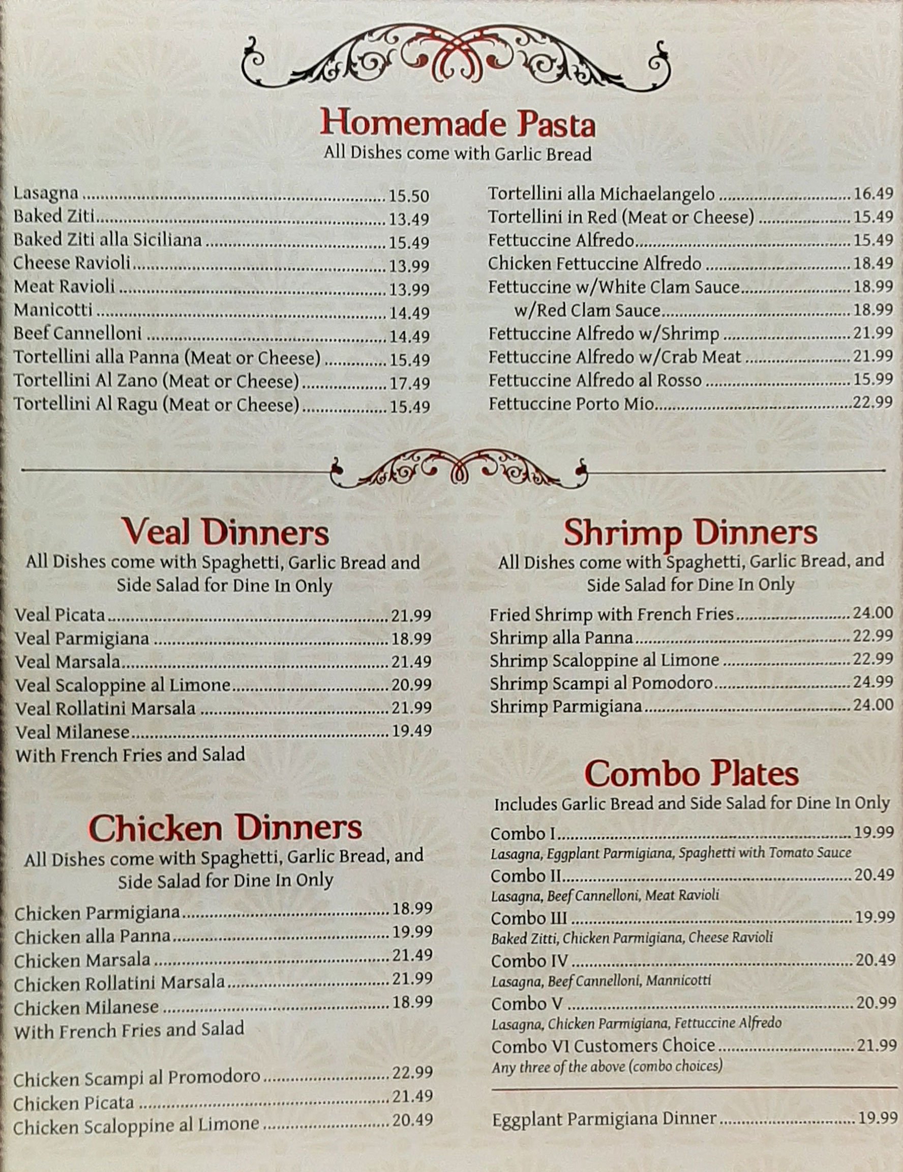 FULL MENU Gino's Italian Restaurant & Pizzeria