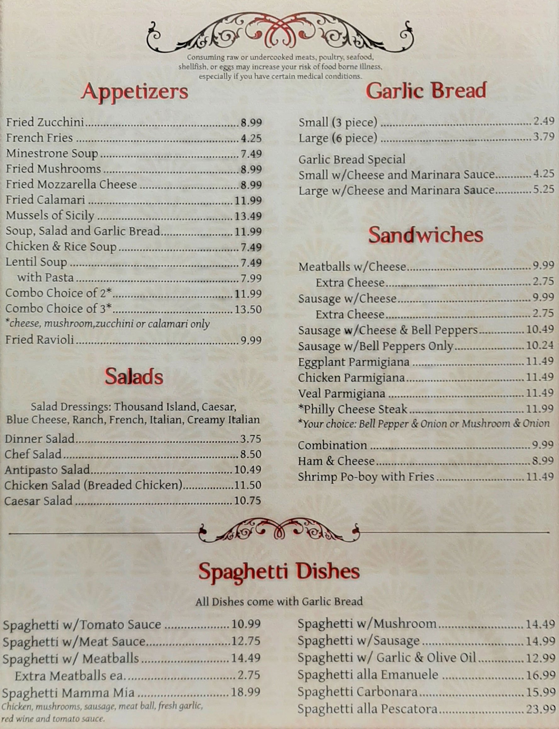 FULL MENU Gino's Italian Restaurant & Pizzeria