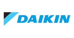 The daikin logo is blue and black on a white background