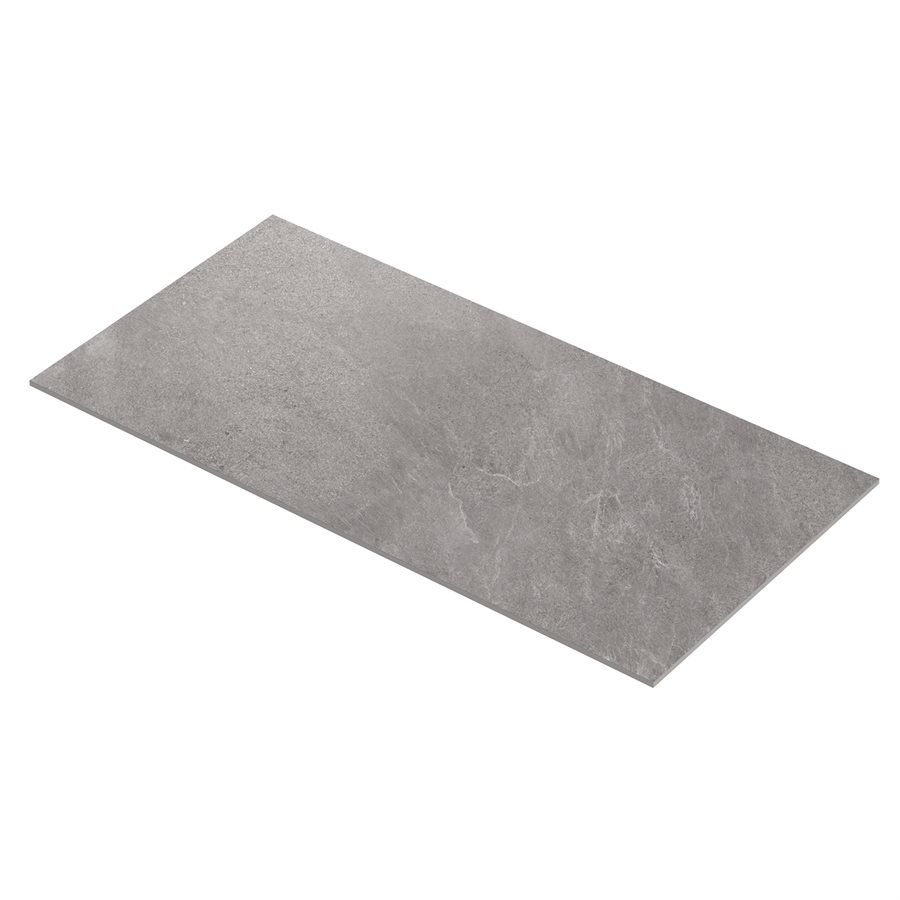 Gray rectangular tile with textured surface.