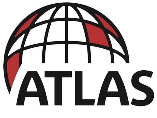 ATLAS logo with black globe grid and red sections above bold black text