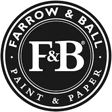 Farrow & Ball logo: Black and white circular design. 