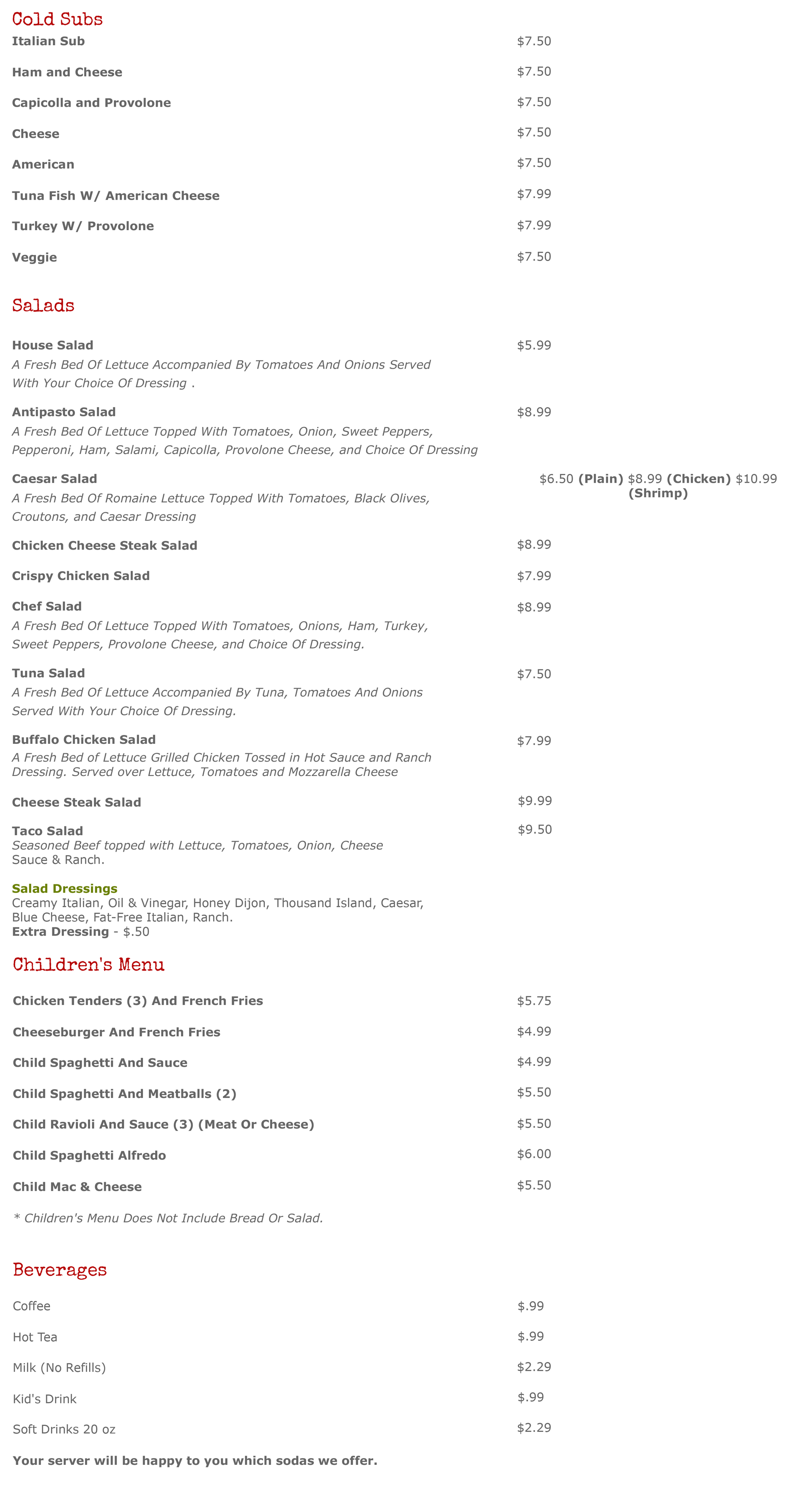 Little Nicki's Pizza Menu Ephrata, PA