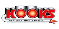 Kooks Headers 1962 Exhaust logo in red, silver, black, and white with a small flame graphic