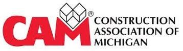 CAM Construction Association of Michigan logo in red, black, and gray with cube icon