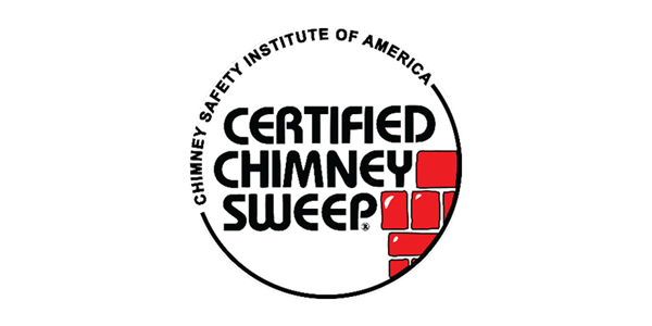 Certified Chimney Sweep logo with black text and red brick chimney graphic on white background