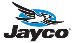 Jayco logo: a blue jay bird in flight in front of a blue oval, black 