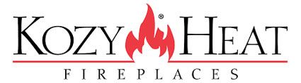 Kozy Heat Fireplaces logo with red flame icon between the words Kozy and Heat, underlined with the word Fireplaces below.