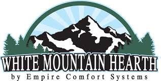 Logo for White Mountain Hearth by Empire Comfort Systems featuring a snow-capped mountain graphic above the text.