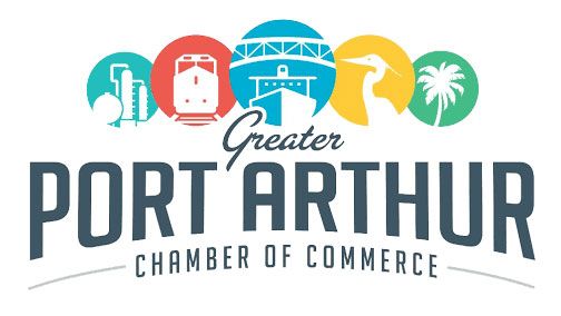 Greater Port Arthur Chamber of Commerce logo with colorful city icons above bold text