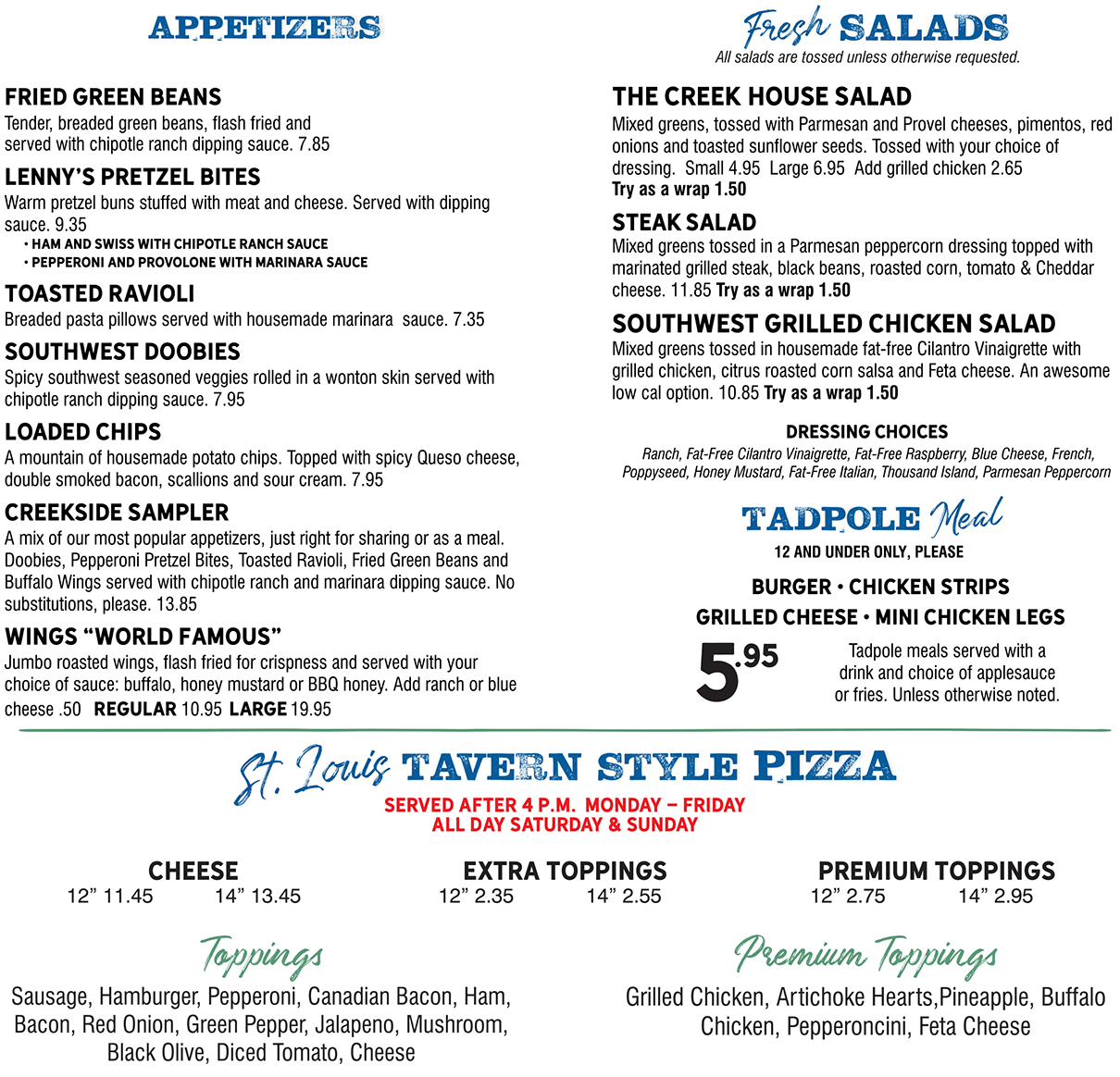 The Creek Grill & Sports Bar Menu Washington, MO