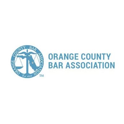Orange County Bar Association logo with blue circular seal and text on a white background