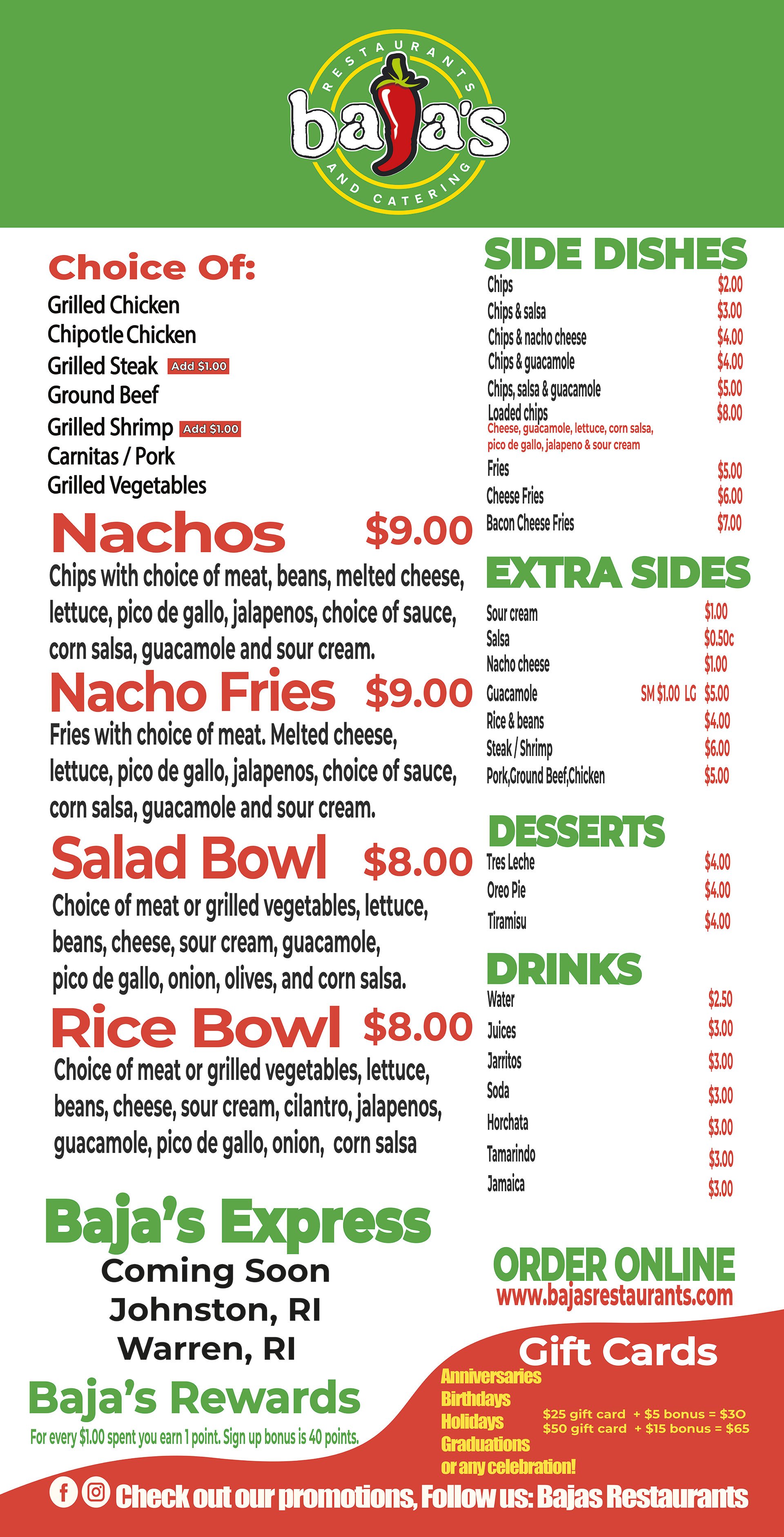 BAJA'S EXPRESS MENU