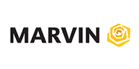 MARVIN logo in black text with a yellow hexagonal icon on a white background