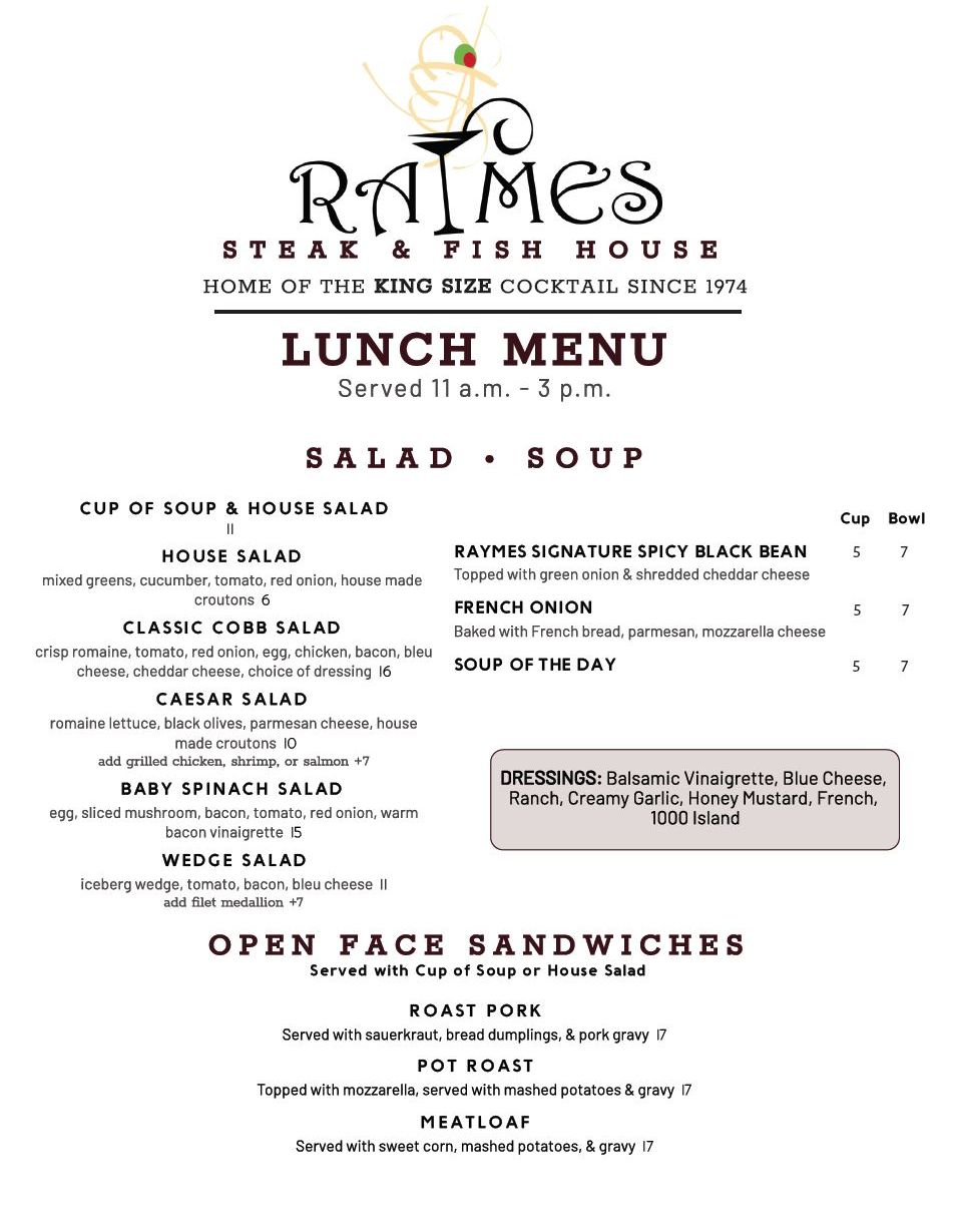 Raymes Steak & Fish House Menu Lisle, IL