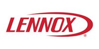 Lennox logo in red italic text with a red swoosh on a white background